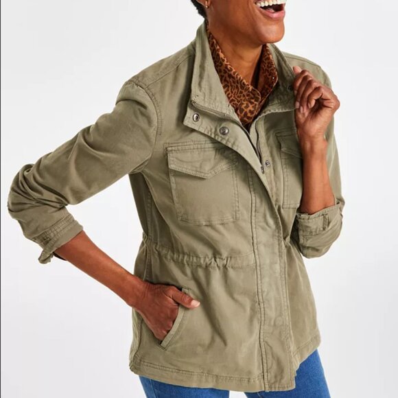 Style & Co army green twill utility jacket PP petite small - Picture 3 of 5